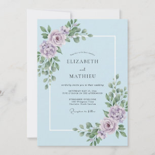 Himmelblaue Fliederblatt-Hochzeit Einladung