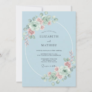 Himmelblaue florale romantische Hochzeit Einladung