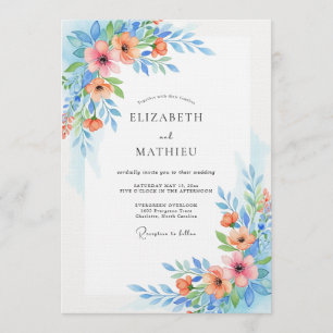 Himmelblaue Florale Whimsy-Hochzeit Einladung