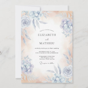 Himmelblaue flüsternde Blumenhochzeit Einladung
