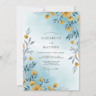 Himmelblaue Gelbe Wildblumen-Hochzeit Einladung