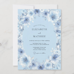 Himmelblaue Gemalte Pfingstrosen-Hochzeit Einladung