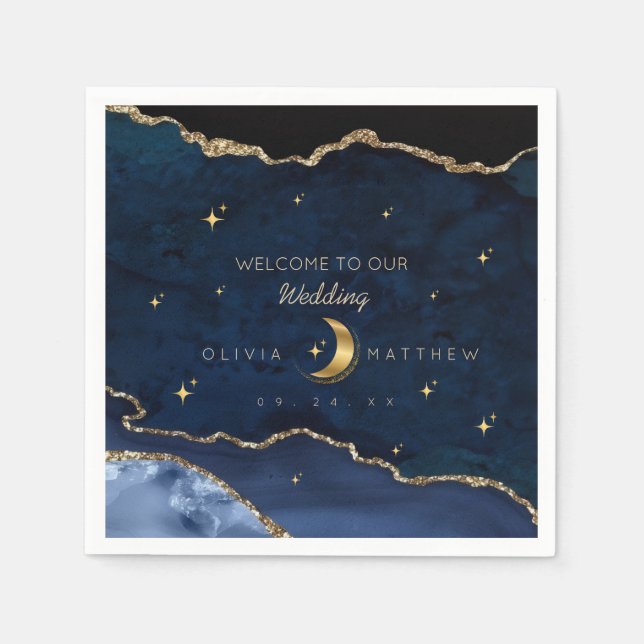 Himmelblaue Hochzeits-Mitternachtssterne Mond  Serviette (Vorderseite)