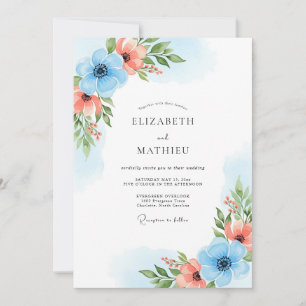 Himmelblaue Korallenblüten-Hochzeit Einladung