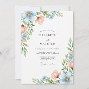 Himmelblaue Korallenblüten-Hochzeit Einladung