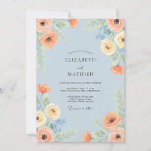 Himmelblaue lebendige botanische Hochzeit Einladung