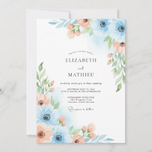 Himmelblaue malerische Blütenhochzeit Einladung