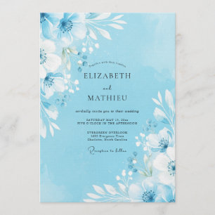 Himmelblaue malerische Blütenhochzeit Einladung