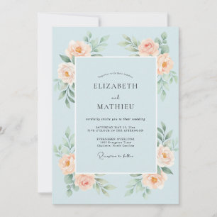 Himmelblaue malerische Rosenhochzeit Einladung