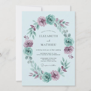 Himmelblaue Mauve-Rosen-Hochzeit Einladung