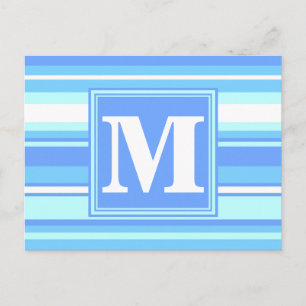Himmelblaue Monogrammstreifen Postkarte