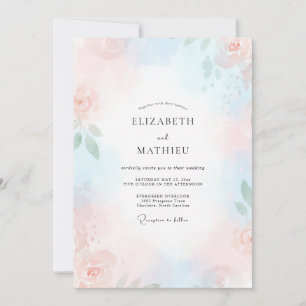 Himmelblaue Rosa Blütenhochzeit Einladung