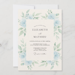 Himmelblaue Rosenkranz-Hochzeit Einladung