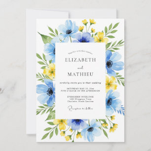 Himmelblaue ruhige botanische Hochzeit Einladung
