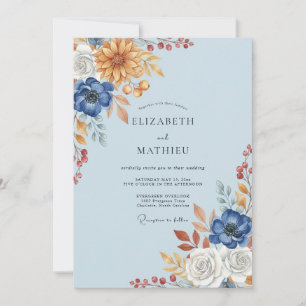 Himmelblaue Sonnenblumen-Eukalyptus-Hochzeit Einladung