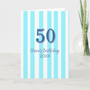 himmelblaue Streifen 50. Geburtstag Name Datum ein Karte