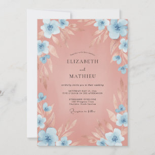 Himmelblaue Ton-Wildblumen-Hochzeit Einladung