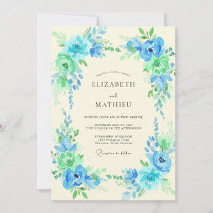 Himmelblaue Türkisblaue Blütenblatt-Hochzeit Einladung