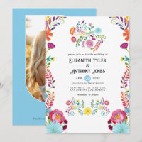 Himmelblaue und weiße florale mexikanische Fiesta-