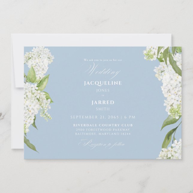 Himmelblaue Weiße Hortensien Hochzeit II Einladung (Vorderseite)