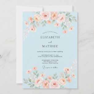 Himmelblaue zarte Blütenhochzeit Einladung