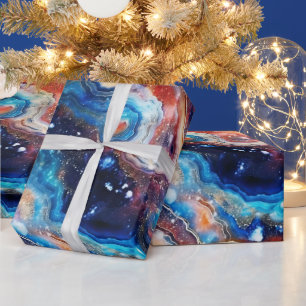 Himmelblauer Achat Feueriges kosmische Steinmust Geschenkpapier
