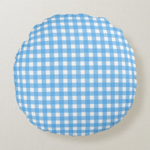 Himmelblauer Gingham Rundes Kissen