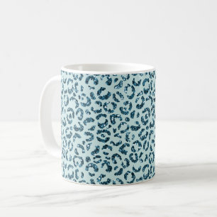Himmelblauer Türkis Leopardendruck Glitter Kaffeetasse