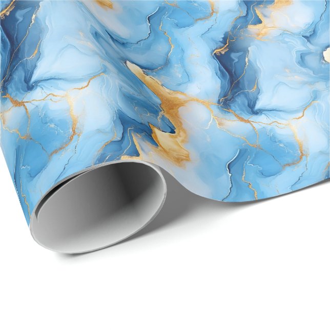 Himmelblauer und goldener Marmor Geschenkpapier (Rolleneckpunkt)