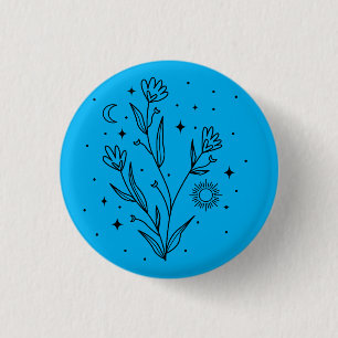 Himmelblauer und schwarzer Blumen-Button im stilvo Button