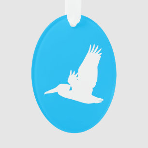 Himmelblauer und weißer fliegender Pelikan Ornament