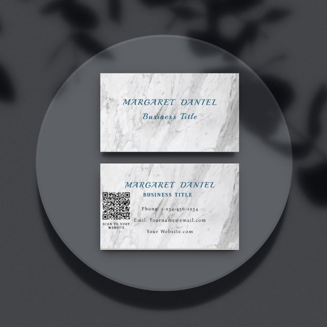 Himmelblauer weißer Marmor-QR-Code Visitenkarte (Von Creator hochgeladen)