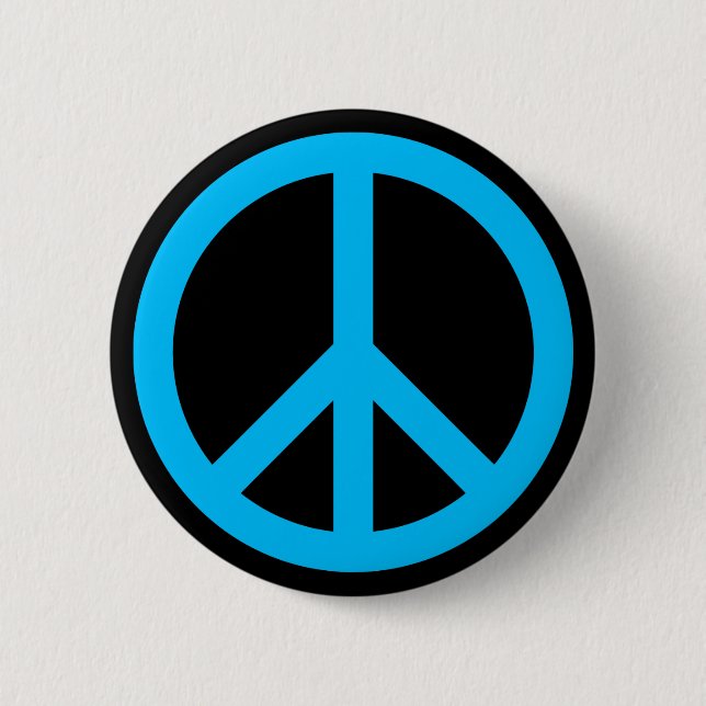 Himmelblaues Friedenssymbol Button (Vorderseite)