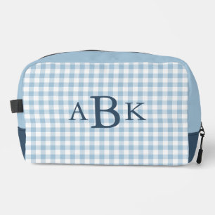 Himmelblaues Gingham-Monogramm Waschbeutel