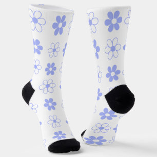 Himmelblaues und weißes Blumenmuster auf Weiß Socken