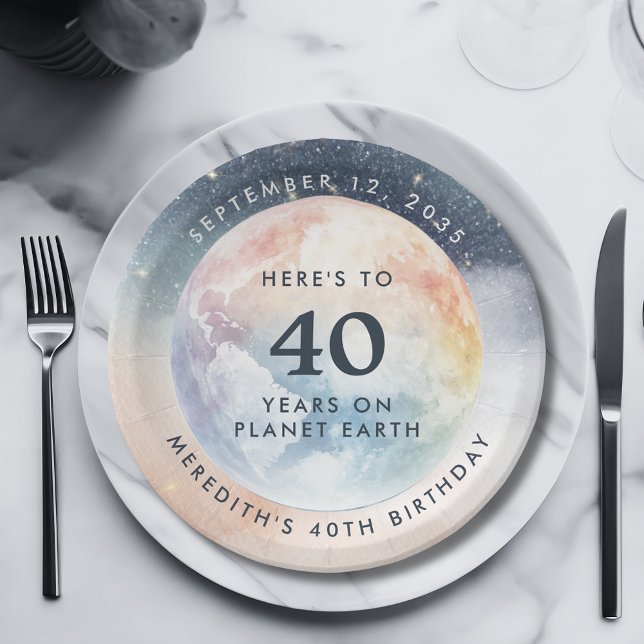 Himmelfahrt Himmelfahrt 40. Geburtstag Pappteller (Planet Earth Celestial Sky 40th Birthday Party Paper Plates)