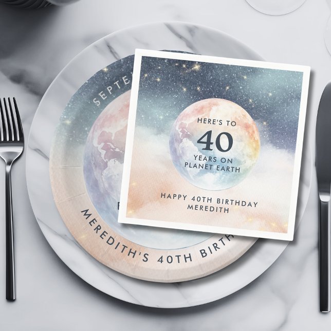 Himmelfahrt Himmelfahrt 40. Geburtstag Serviette (Planet Earth Celestial Sky 40th Birthday Party Paper Napkins)