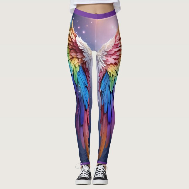 "Himmelflüster: Hyper-Realistische Regenbogenwut Leggings (Vorderseite)