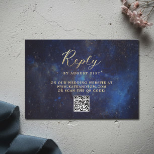 Himmelgalaxie Sterne Mitternachtsblaue Hochzeit QR RSVP Karte