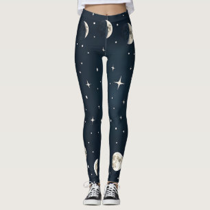 Himmelmondphasen in Silber auf der Marine Leggings