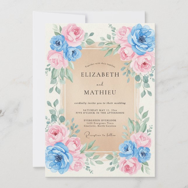 Himmelrosa bemalte Hochzeit Einladung (Vorderseite)