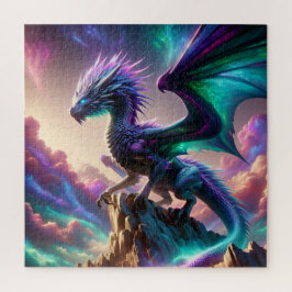 Himmels-Aurora-Drache auf Berg Fantasy-Kunst Puzzle