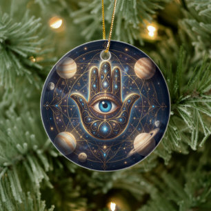 Himmels-Hamsa-Hand & Böser Blick Kosmischer Schutz Keramik Ornament