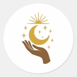 Himmels Hand, die den Mond hält – Minimalistisches Runder Aufkleber