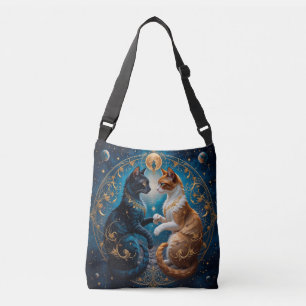 Himmels Katzen in kosmischer Kunst mit Gold und Bl Tragetaschen Mit Langen Trägern