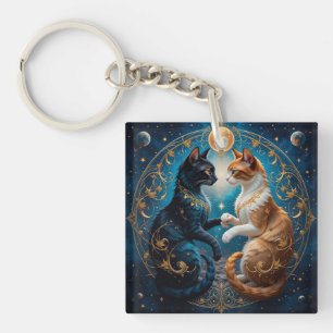 Himmels Katzen Mit Kosmischem Gold Blau Thema 🐱 Schlüsselanhänger