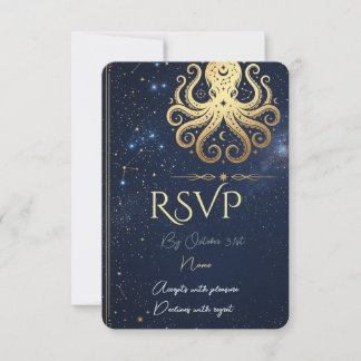 Himmels-Mystik-Oktopus Navy- und Gold-RSVP-Karte