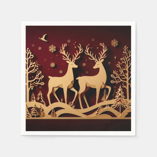 Himmels-Rentier-Walzer – Goldener Wald Serviette (Vorderseite)