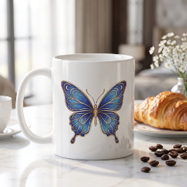 Himmels-Schmetterlings-Tasse Goldblaue Linienkunst Kaffeetasse