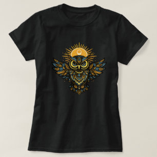 Himmels-Schutzgeist-Eule Sonnen-Halo Volkskunst T-Shirt